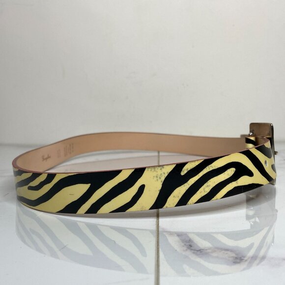 Garuglieri Italy Ivory White & Black ZEBRA Print Glossy Patent Leather Belt S - Picture 7 of 12